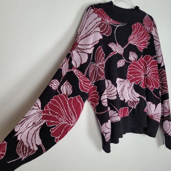 Eloquii Floral Sweater Mock Neck Stretch Knit Black Red Mauve Purple Size 22/24 - Picture 7 of 11